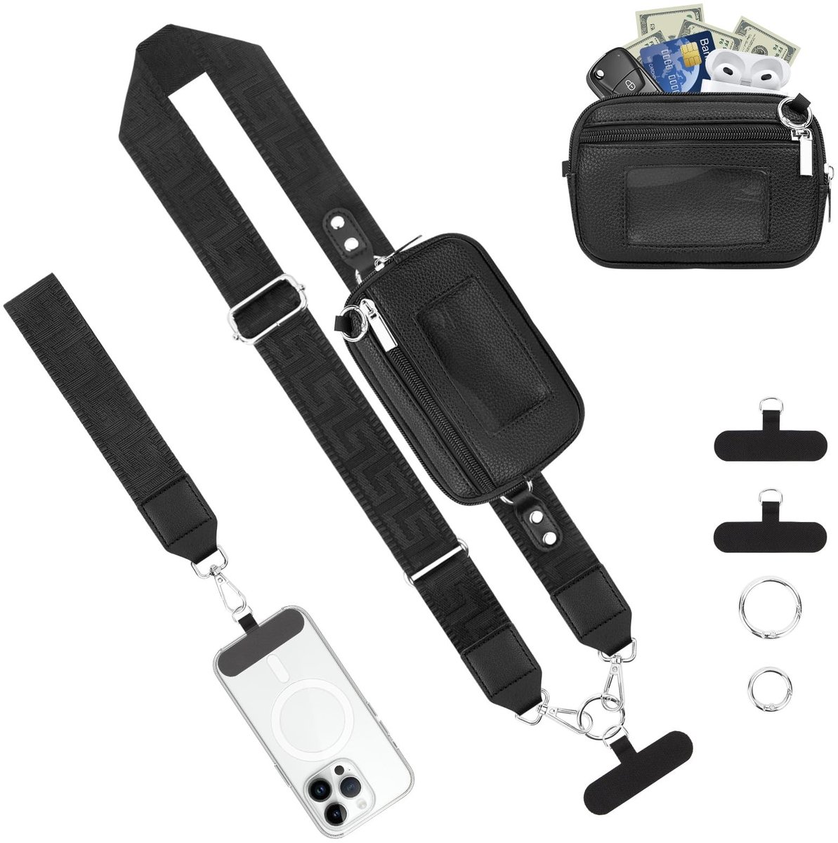 SolidKeus - Verstelbare Telefoon Lanyard met 2 Patches en Kaart Pocket