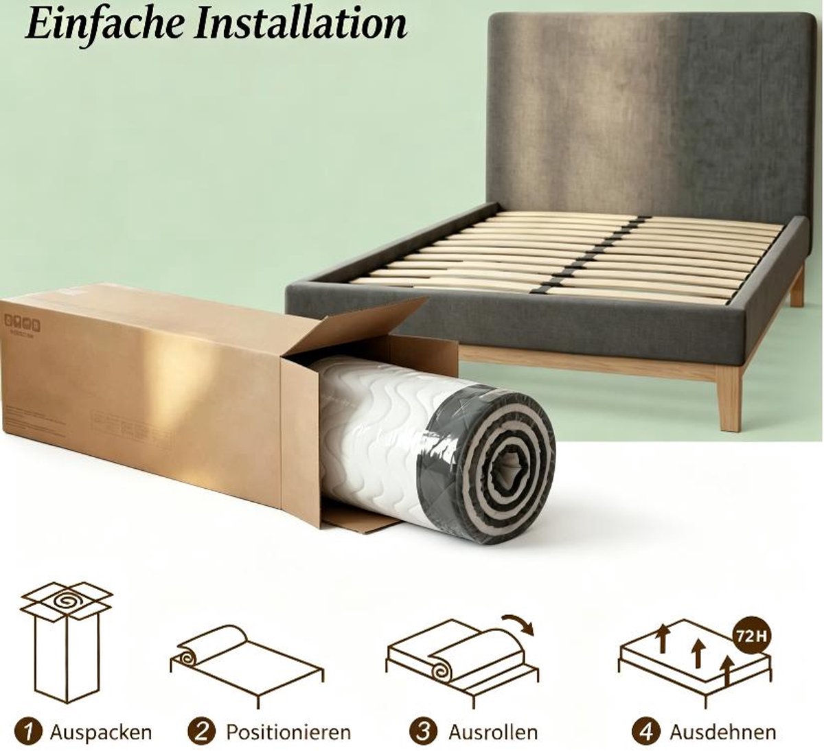 COVREO Matras 140 x 190 cm wit grijs, polyester traagschuim 20 cm Wit en grijs