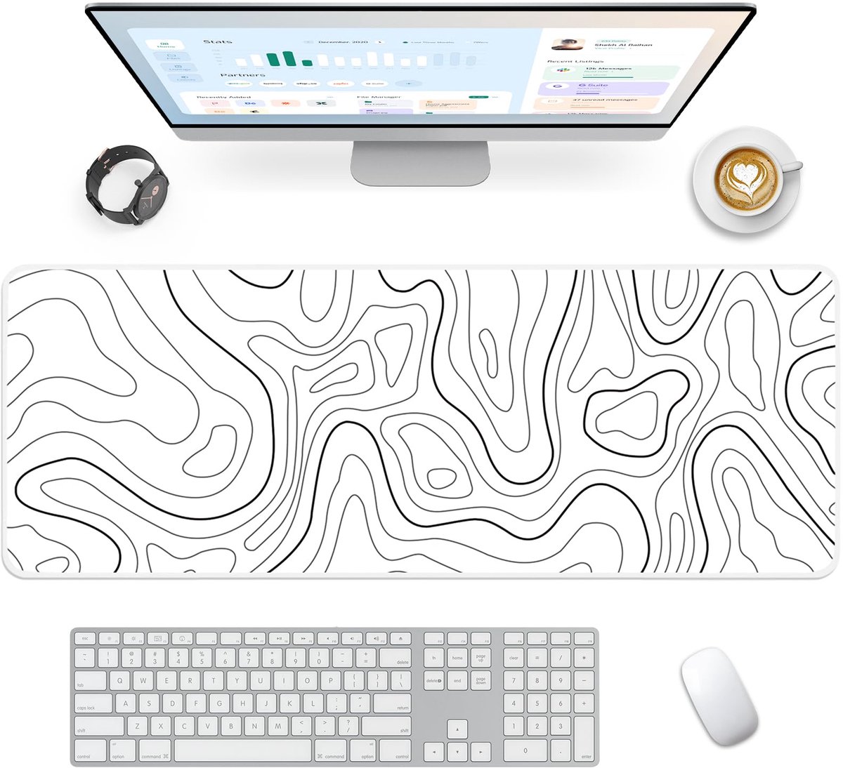 XXL Gaming Muismat - 800 x 300 mm Bureaumat - Antislip Rubber Onderkant - Grote Deskmat voor Toetsenbord, PC & Laptop - Gladde Precisie Oppervlakte - Wit met Lijnen