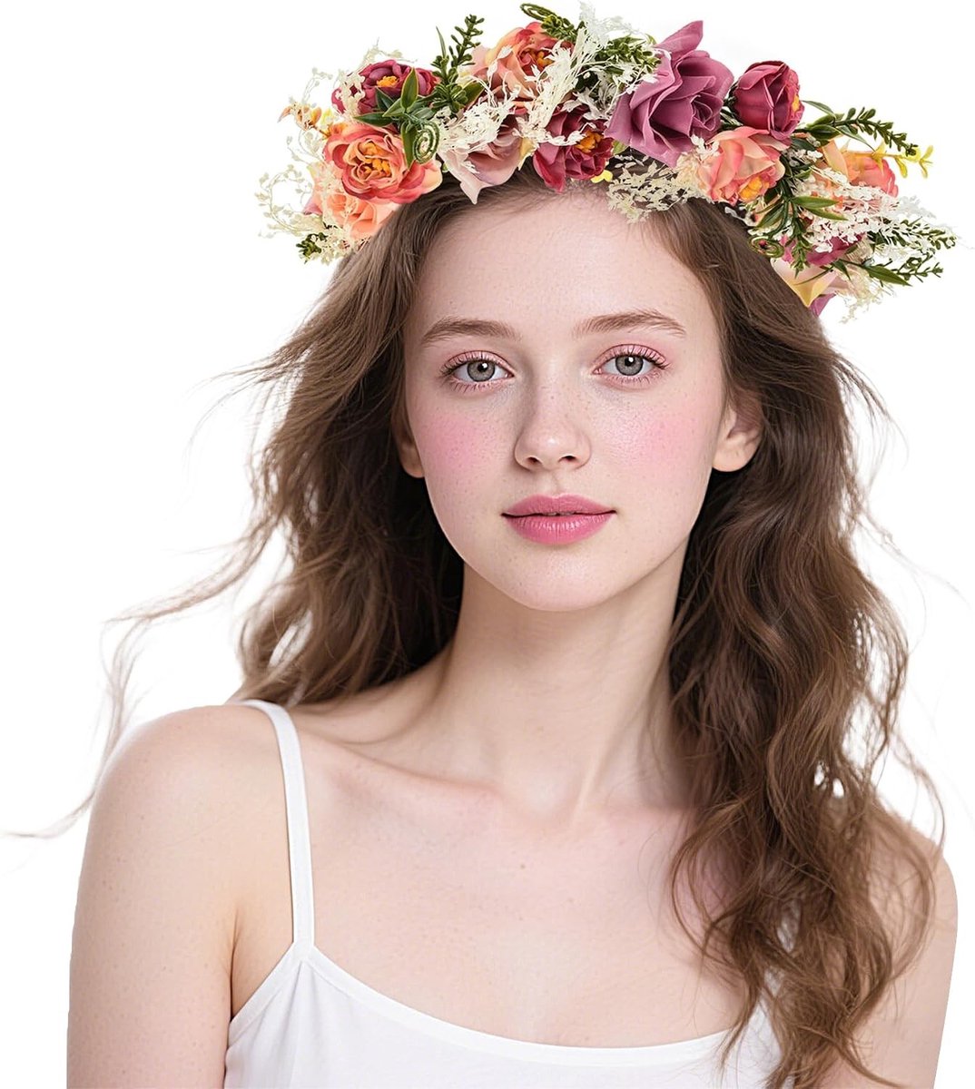 Bloemenkrans en Armband Set voor Vrouwen - Verstelbare Haarband voor Bruiloften, Feestjes en Strandactiviteiten
