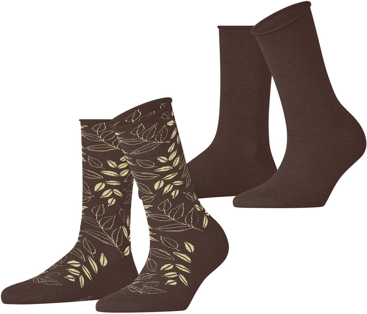 Esprit Frosted Garden 2 Pack gedessineerd katoen multipack sokken dames bruin - maat 35-38