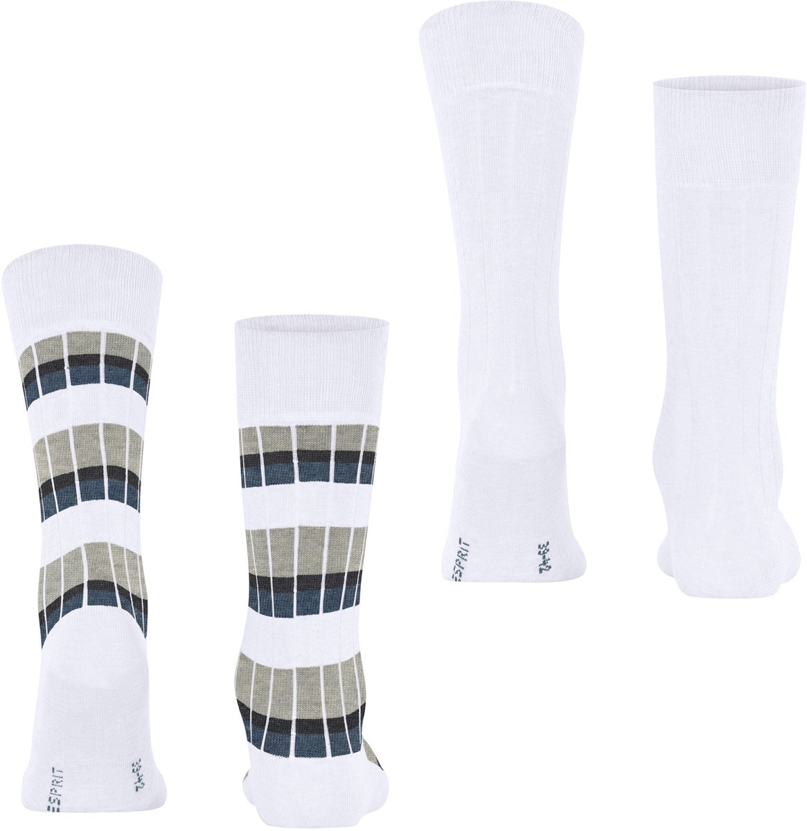 Esprit Urban Rib 2 Pack gedessineerd katoen multipack sokken heren wit - maat 43-46