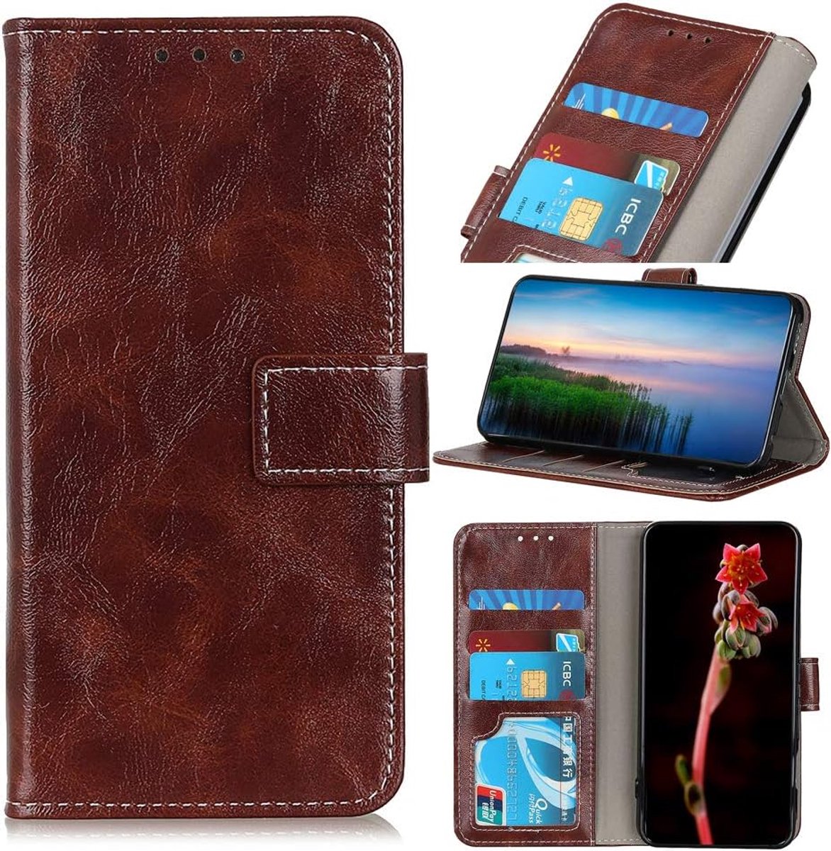 Hoesje voor Wiko View 4/ View 4 Lite, Wiko View 4/ View 4 Lite Wallet, Magneet Flip Case voor Wiko View 4/ View 4 Lite Hoesje, Bruin