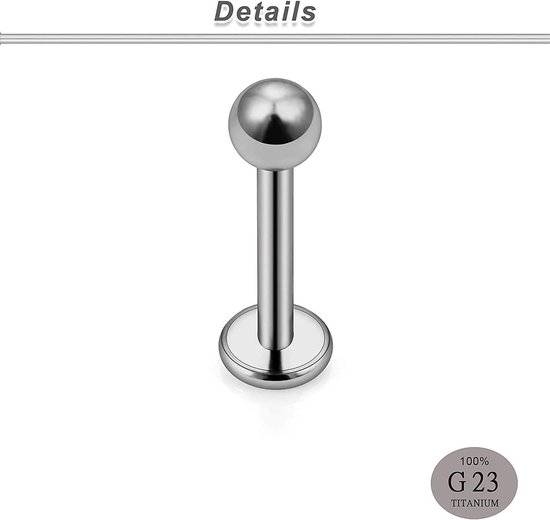 2 stks G23 Titanium Lip Bar Labret Studs 16G 6/8/10mm Tragus Kraakbeen Helix Bar Medusa Piercing Studs — afbeelding 2