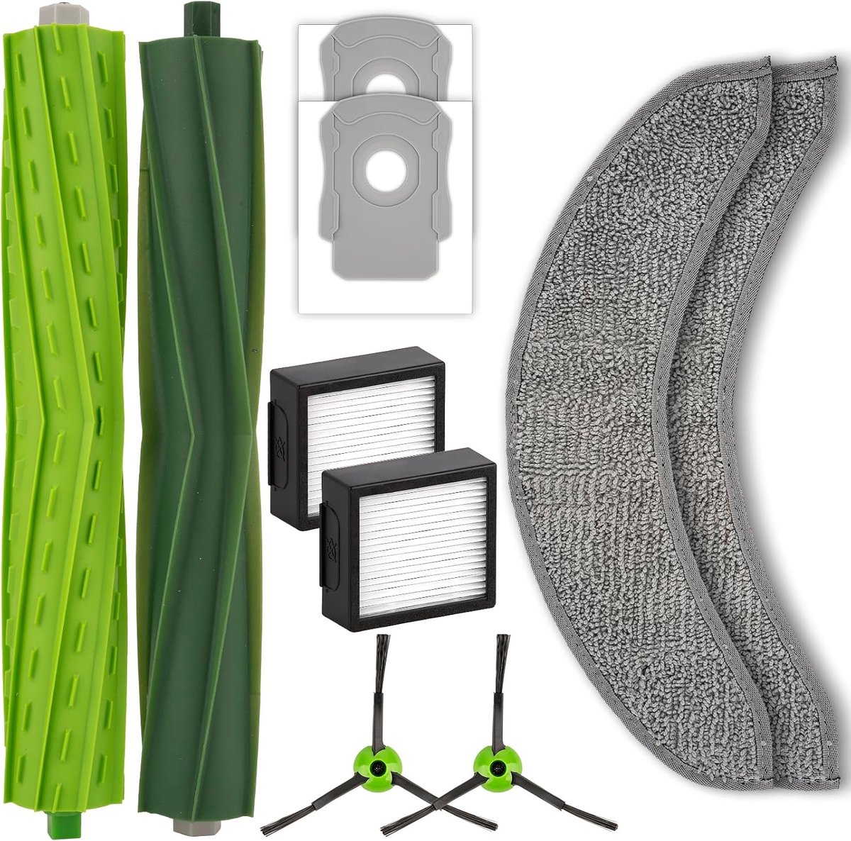 (10 Stuks) Vervanging Compatibel met iRobot Roomba Combo j7, Combo j7+, Comboj9+, Combo 10 Max Robotstofzuiger 2 Dweildoeken 2 HEPA-Filters 2 Stofzakken 2 Zijborstels