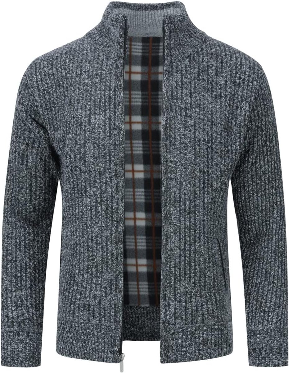 Heren Cardigan Fleece Gevoerde Gebreide Jas Opstaande Kraag Dikke Trui Volledige Zip Winter Knitwear