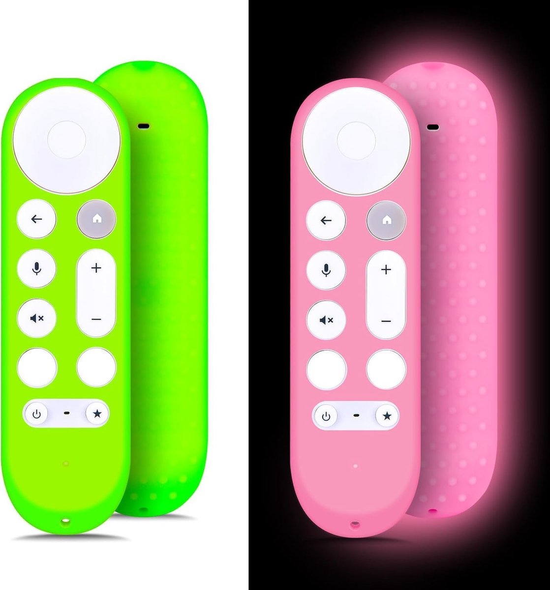 Set van 2 afstandsbedieninghoezen (licht op in het donker), compatibel met Google TV Streamer 4K TV GY3LE, zachte siliconen hoes, groen en roze