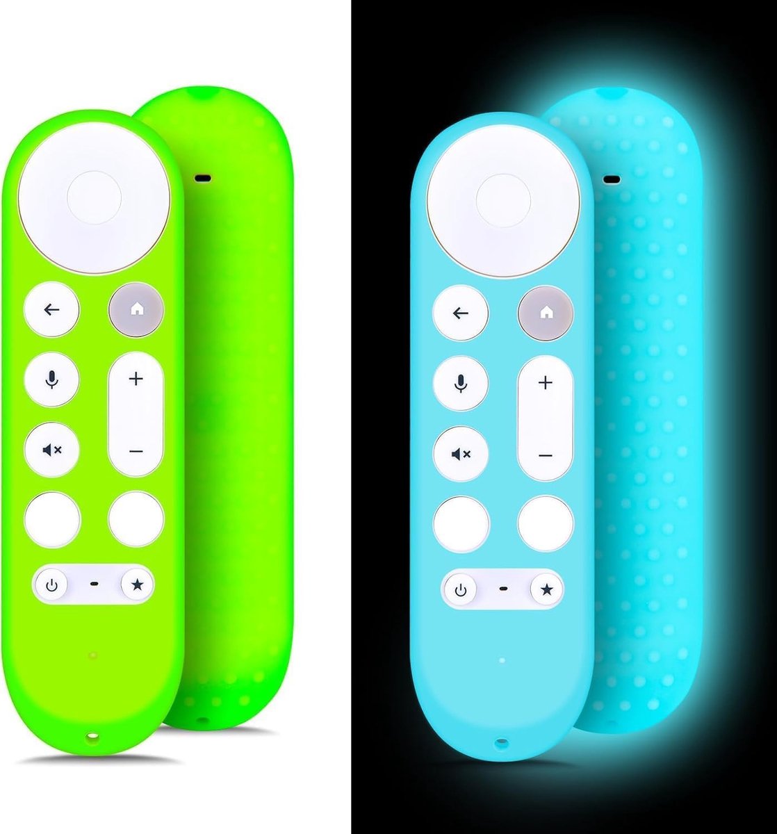 Set van 2 afstandsbedieninghoezen (licht op in het donker), compatibel met Google TV Streamer 4K TV GY3LE, zachte siliconen hoes, groen en blauw