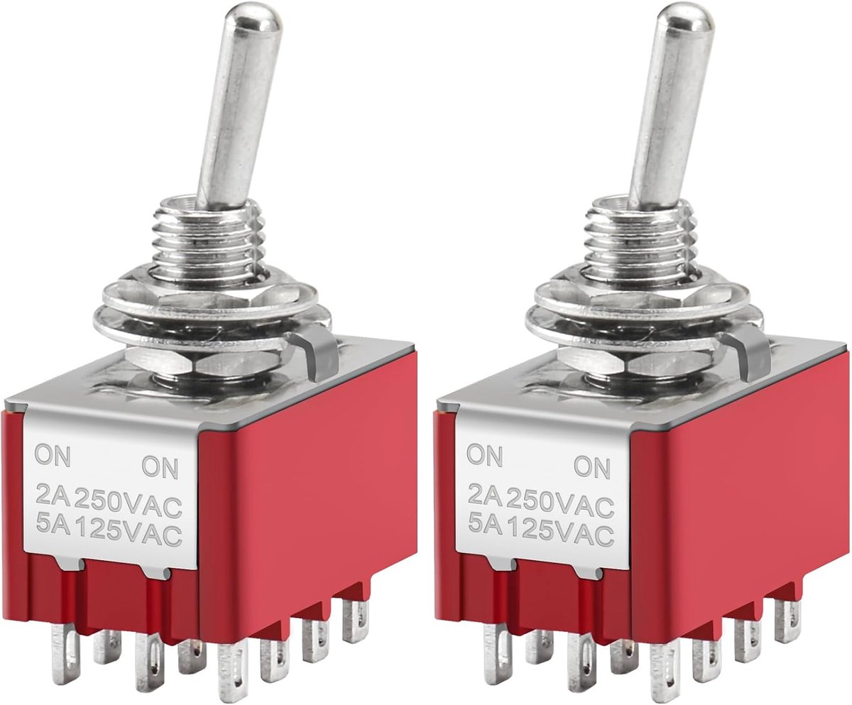 Schakelaar, MTS-402, ON-ON, 4PDT, 12 Pin, 2A 250V, 5A 120V, 2 stuks