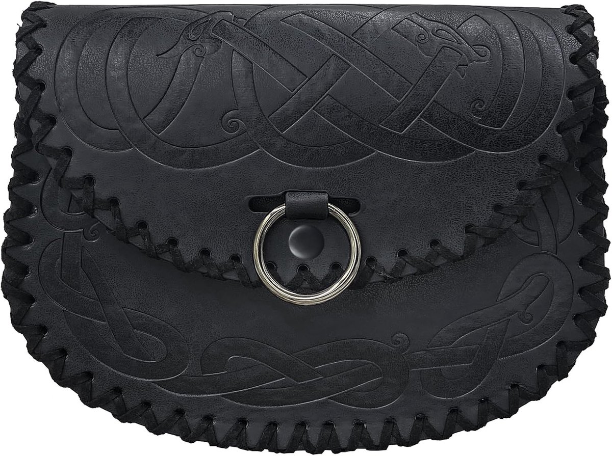 Viking riemtas met reliëf, Vintage Middeleeuws Bijzetstuk van imitatieleer, Middeleeuwen draagbaar riemtasje voor LARP Ren Faire