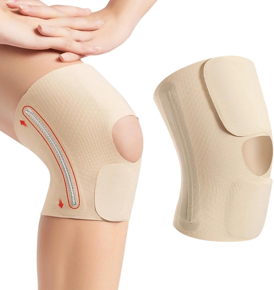 Kniebandage voor dames en heren, ter verlichting van kniepijn, kniesteun voor meniscus, artrose en sport, ademende compressiebandage voor dagelijks gebruik en hardlopen, 1 stuk, XL, Beige