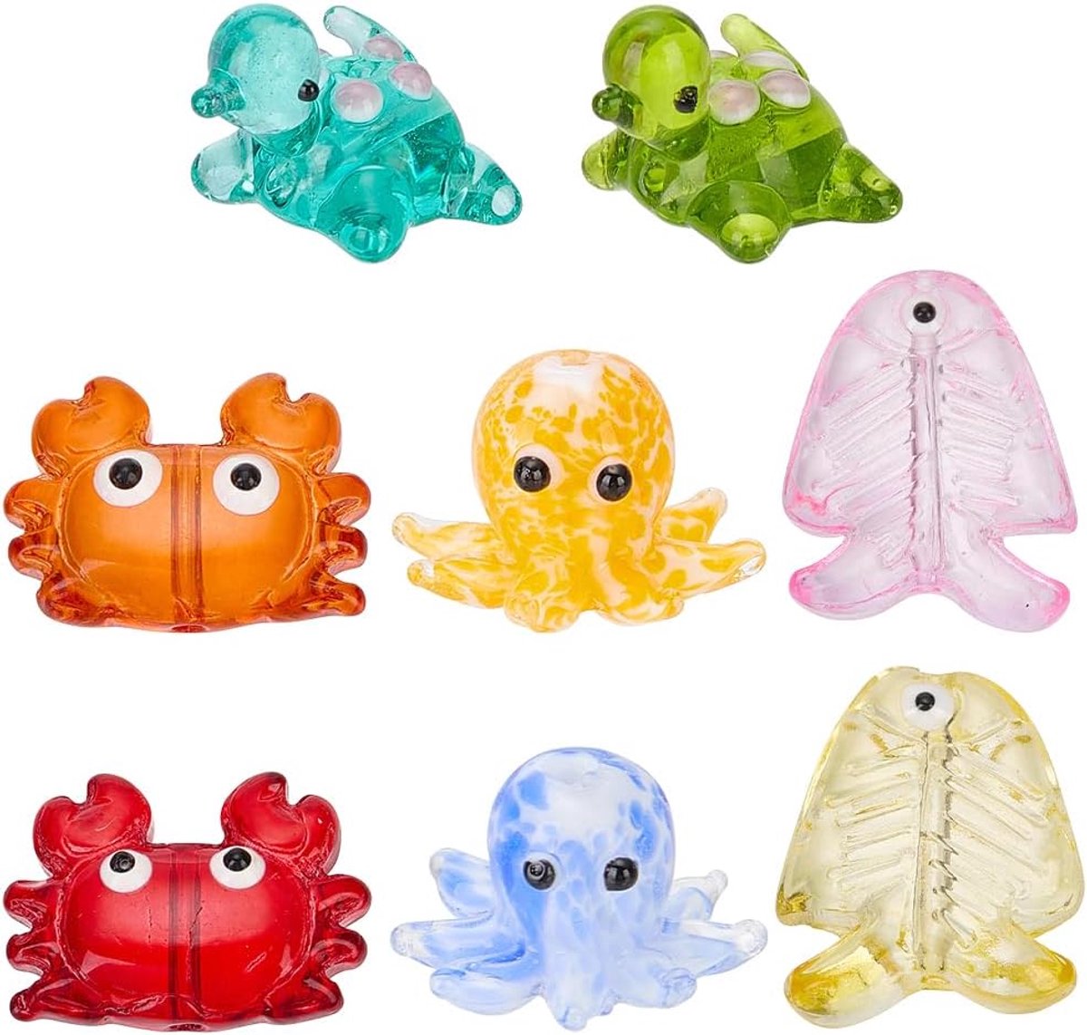 Kralen (octopus krab vis schildpad) - schattige cartoon zeedieren handgemaakte oneffen glazen kralen strengen voor vrouwen DIY sleutelhangers vriendschapsarmbanden S