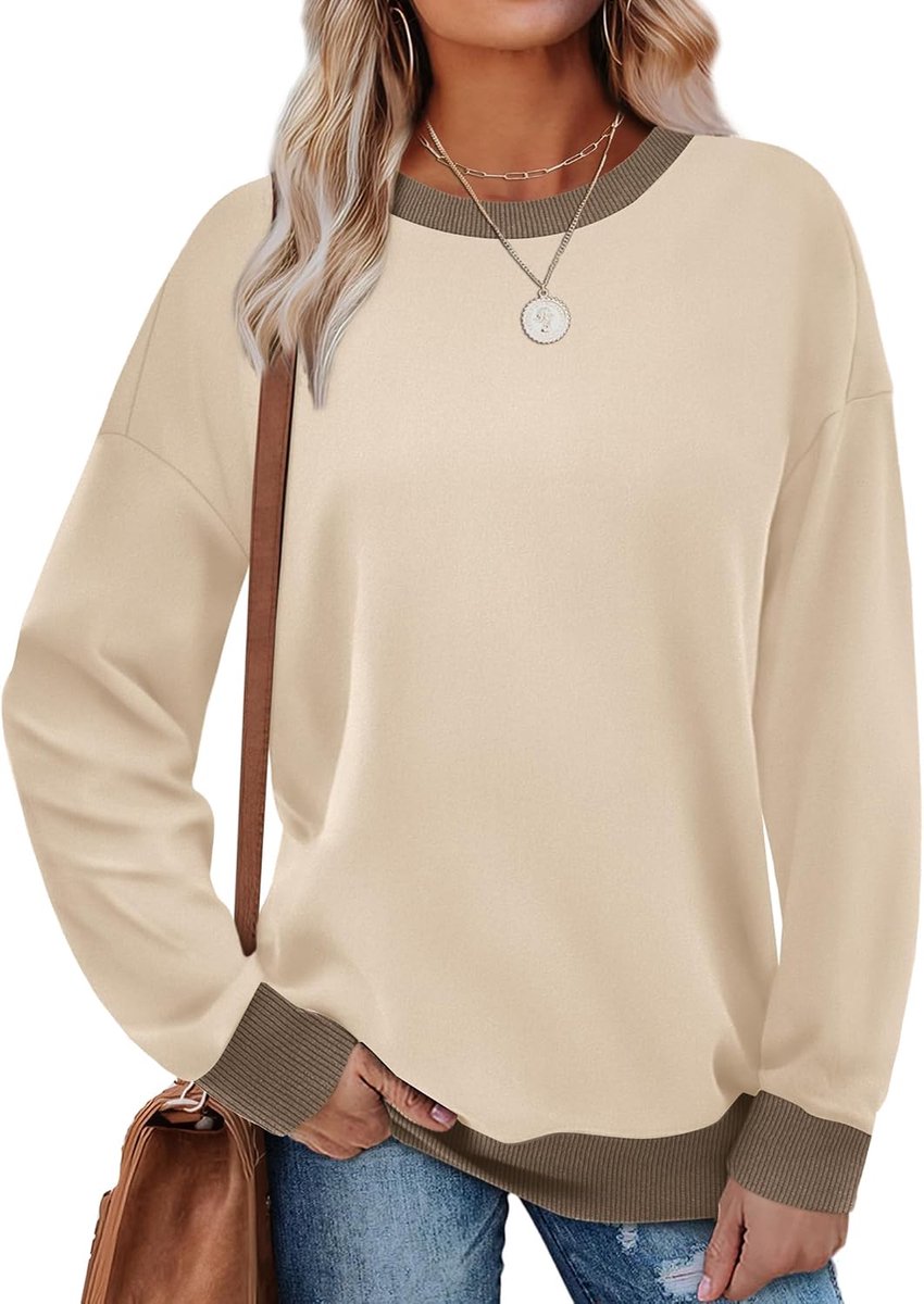 Sweatshirt dames pullover ronde hals lange mouwen herfst winter kleurblok trui casual lange mouwen bovenstuk tuniek tops zonder capuchon