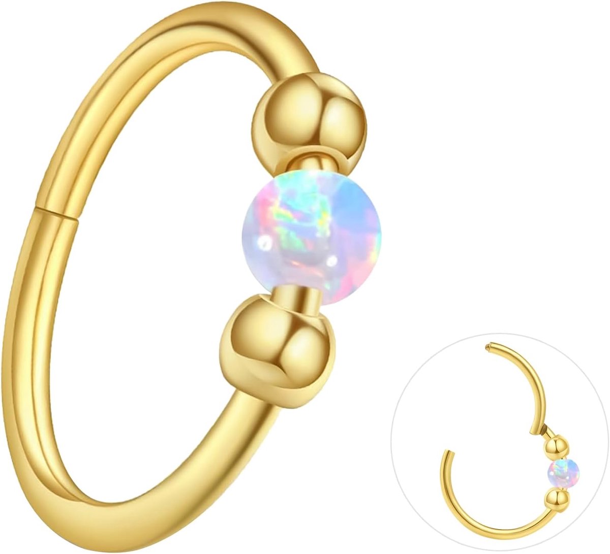 Titanium-neusring, septum, piercingsieraden, helix, kraakbeen, conch, scharnierende segmentringen, tragus, lip, 18g 16g dikte, hypoallergeen 8 mm/10 mm, wit, blauw, roze, opaal, voor