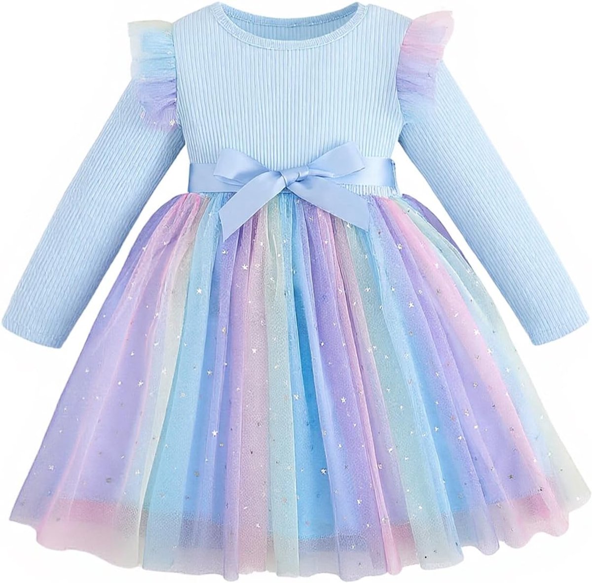 Meisjes Jurk Korte Mouw Tule Starry Gradient 1 Jaar | 1 jaar oud, korte mouwen, tule, sterrenhemel, verloop, meisjesjurk