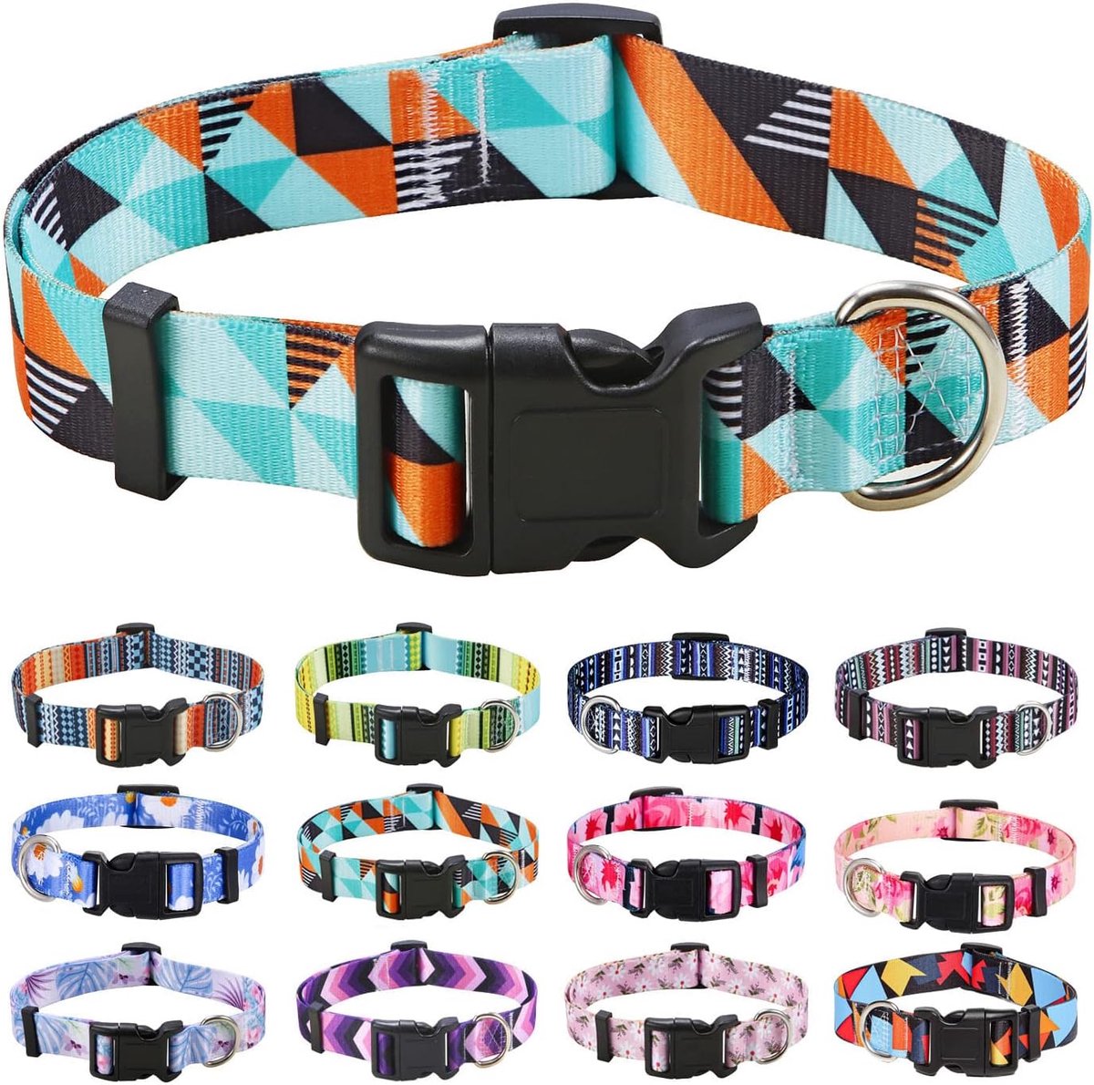Zachte halsband voor honden, verstelbaar, voor kleine, middelgrote of grote honden, met Boheemse, tribal of geometrische patronen (geometrisch, M)
