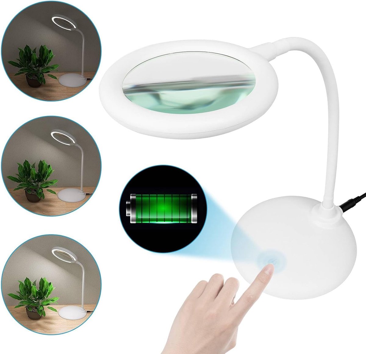 5x Vergrootglas met Licht en Standaard, Oplaadbare Vergrootglas Dimbaar, Leesloep met Licht voor Senioren die Lezen, Naaien, Sieraden, Knutselen, Hobby's (Wit)