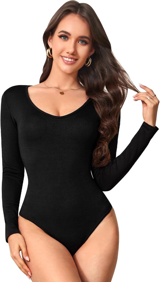 Body Dames Lange Mouwen V-hals Elegante Bodysuit Tops Sexy met Kliksluiting Geschikt voor Werk en Dagelijkse Vrijetijd
