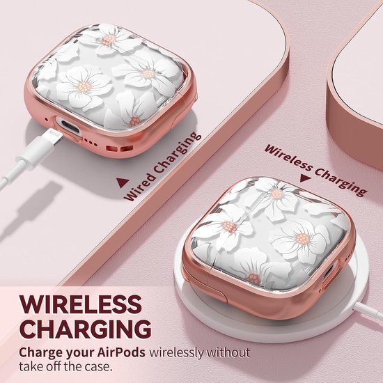 For AirPods 4 Case (2024) with Lock-White Lily | Two-Piece Design,with Gold Keychain & Cleaning Pen,Support Wireless Charging,Cute Luxury Case for Women Girly — afbeelding 5