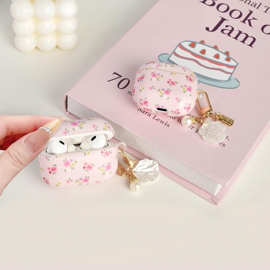 Hoes voor AirPods Pro 3 met Reinigingsset, Schattig Bloemendesign met Elegante Bloemen, Zachte TPU Beschermhoes voor Meisjes en Vrouwen, Compatibel met AirPods Pro 3e Generatie - Roze — afbeelding 2