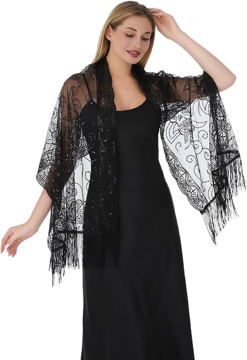 Bruidscape Kant Cape Pailletten Tule Omslagdoek Voor Bruiloft Avondjurk Schouderbedekking Dames Feestelijke Sjaal Elegante Cover Up Bruidsaccessoire