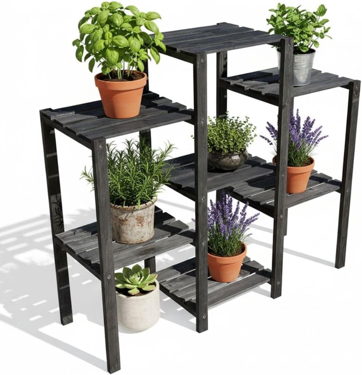 Plantenrek hout 7 niveaus 97x31x87cm bloementrap zwart