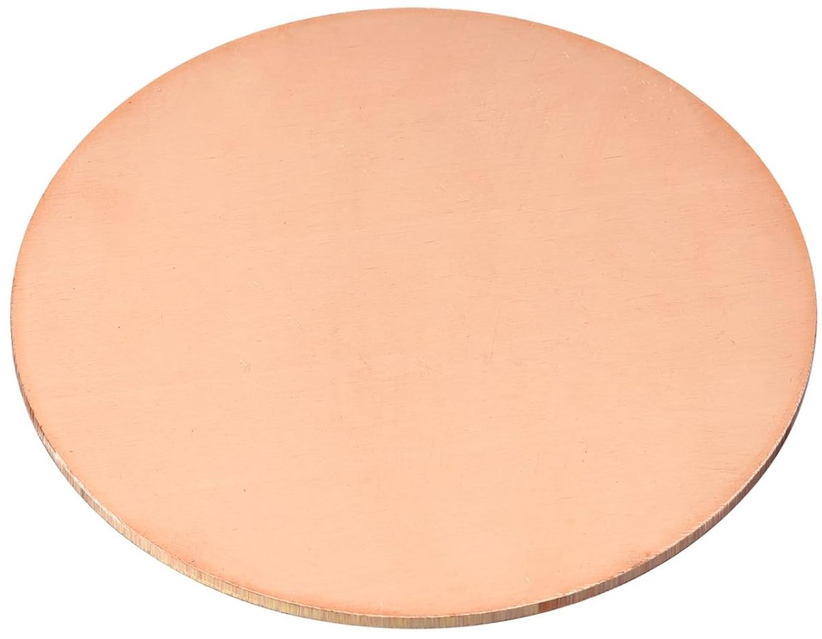 Zuiver koperplaat, 3 5/16 inch x 0,08 inch, 12 gauge T2 koperen metalen ronde plaat voor handwerk, elektrische reparaties