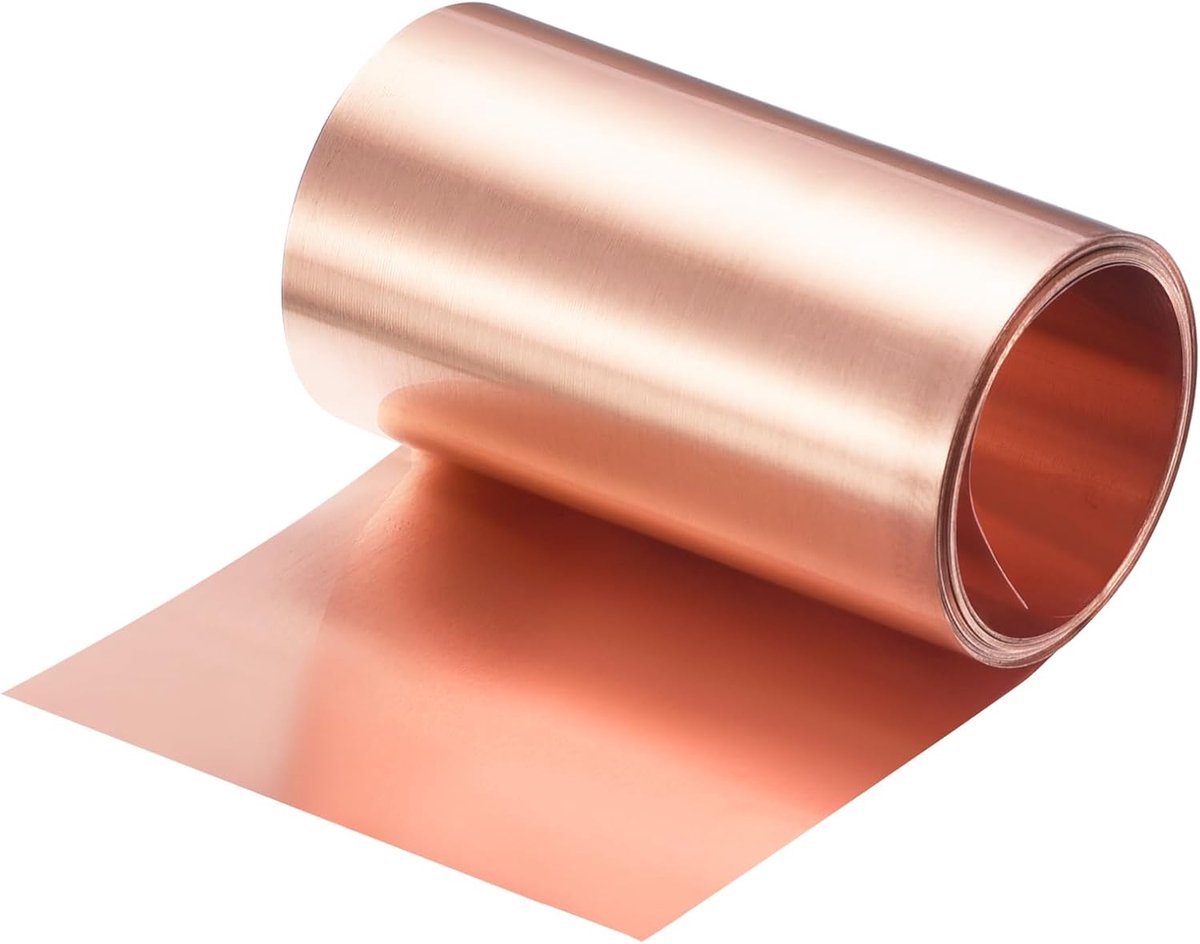 Rol koperfolie, 2000 mm x 60 mm x 0,1 mm, 99,9% zuiver koperplaat voor elektrische projecten (verschillende maten)