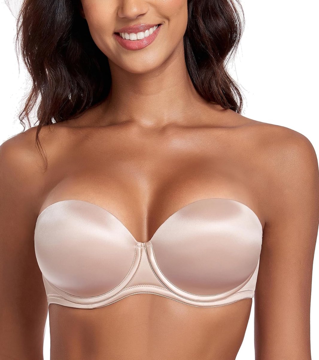 Push-up-beha zonder bandjes met gevoerde beugels, meerdere posities voor dames, Beige, 85C | zonder bandjes, grote maten, sterke grip, antislip, pasvorm, afneembare bandjes