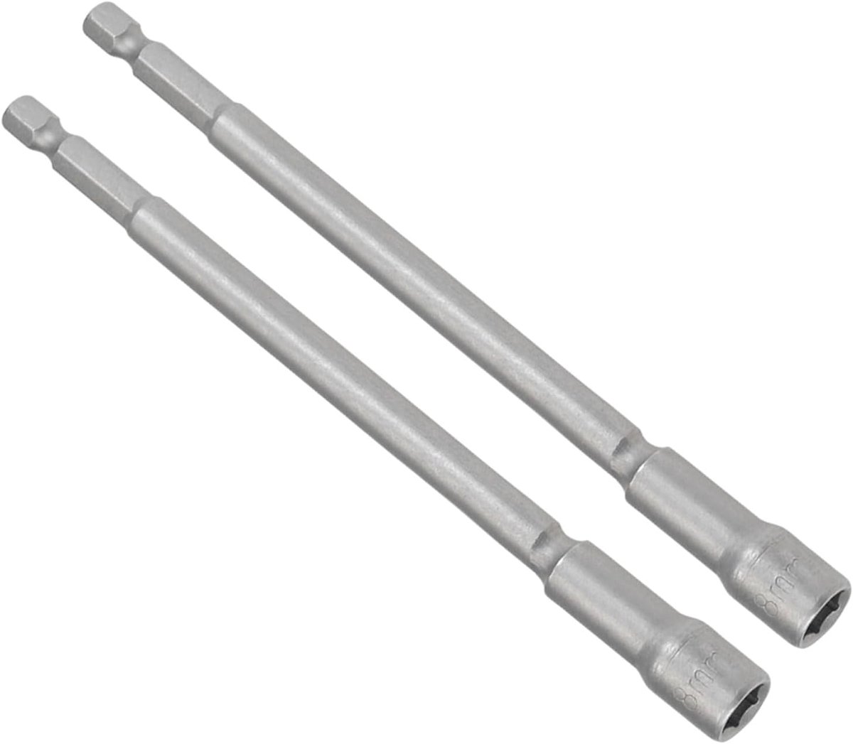 Moerschroevendraaier, 8 mm steeksleutel, 1/4 inch zeskantige schacht, CR-V staal, lange zeskantsleutel - (toepassingen: voor reparatie van auto-onderdelen), 2 stuks