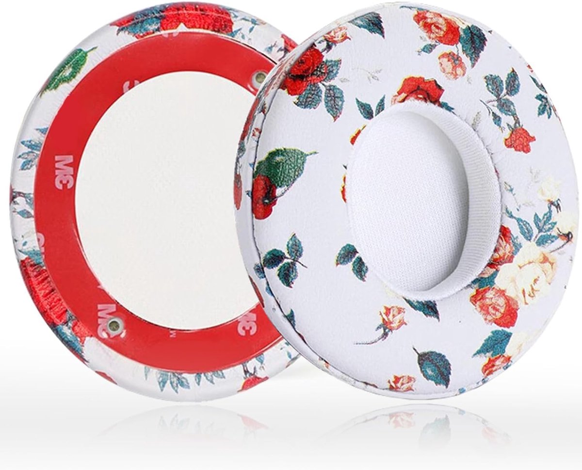 Oorkussens Vervanging voor Beats Solo 2 & Solo 3 Draadloze On-Ear Hoofdtelefoon, Oorkussens Memory Foam Oorkussens met Zacht Eiwit Leer (Wit Bloemen)