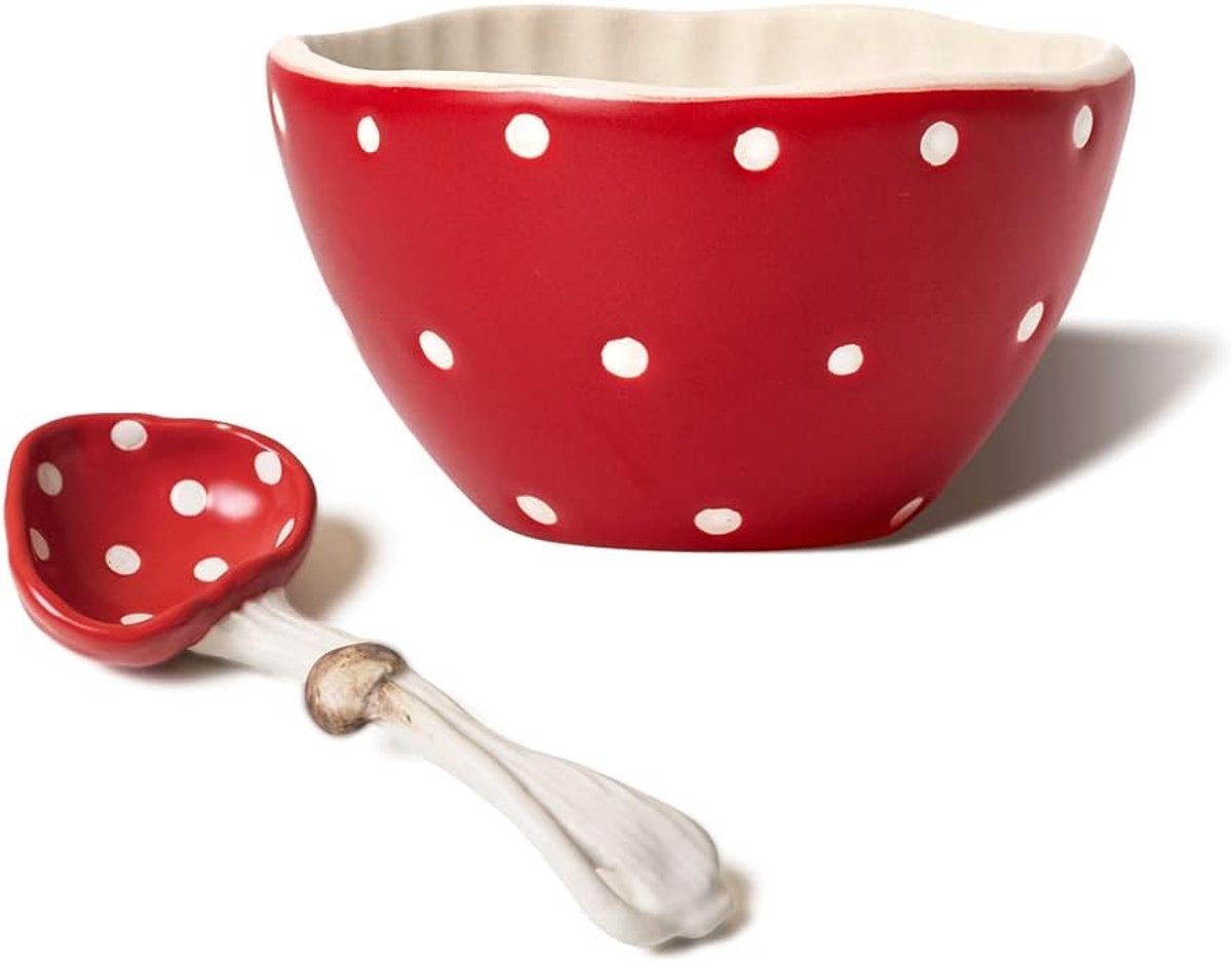 Kleine soepkommen - Safety Matt Ceramics 4,3" rijstkommen, paar met schattige paddenstoellepel - Gebruik voor noedels, salade, pasta en meer.