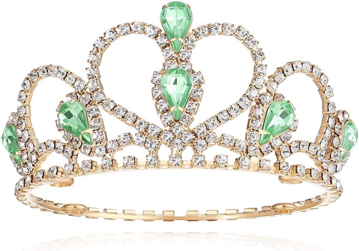 Huisdier serie groene edelsteen gouden strass hond/kat tiara kroon voor kostuum haaraccessoires -klein formaat