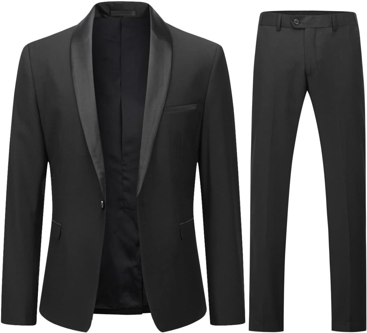 Herenkostuum, 2-delig pak, met broek en jasje, slimfit, met sjaal revers, 1 x knoop, voor bruiloften en diners