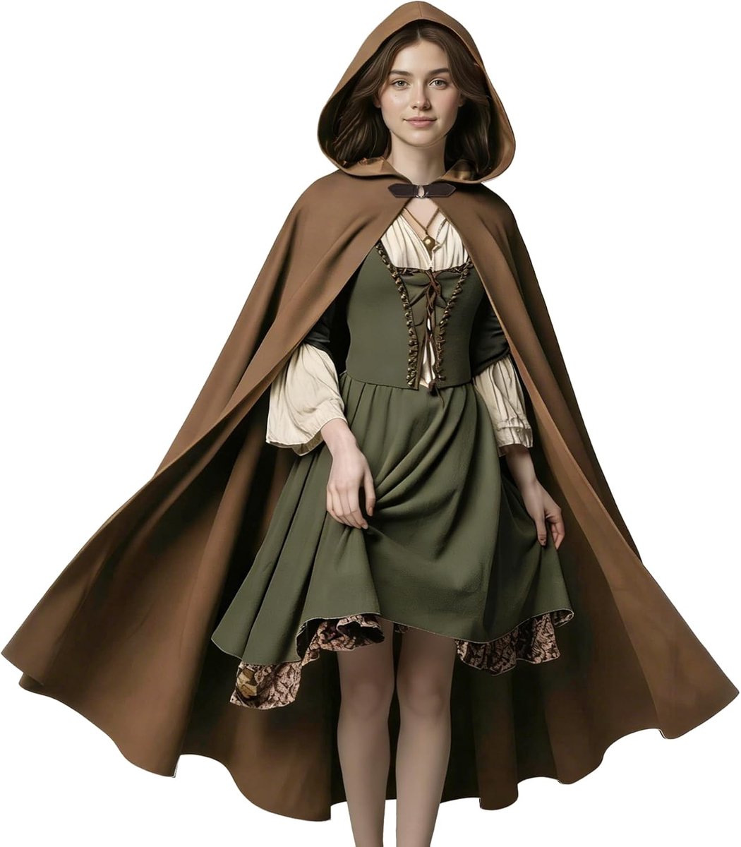 Cape met capuchon, middeleeuwse kleding voor heren, heksenmantel met capuchon