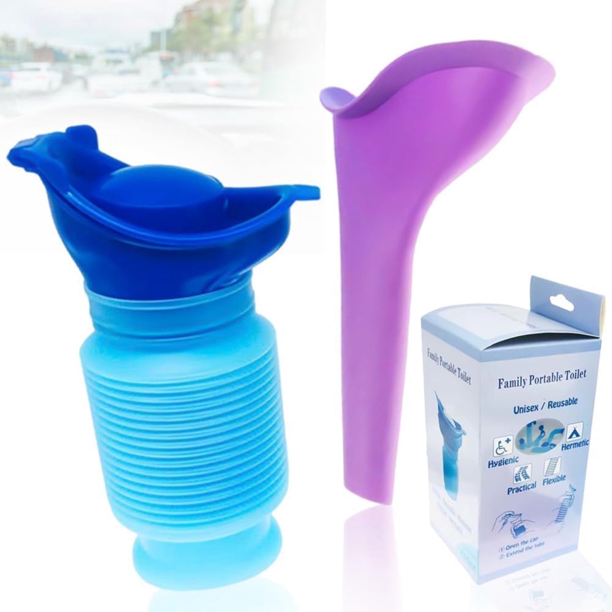 Urinella voor vrouwen, 2 stuks, draagbaar, herbruikbaar urinoir, siliconen trechter, herbruikbaar, ideaal voor onderweg zoals kamperen, reizen, wandelen, bergbeklimmen
