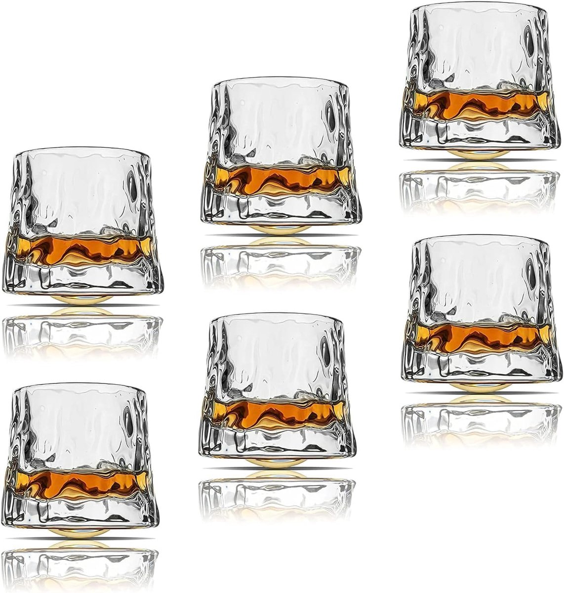 Draaibaar Decompressie - Oudstijls 2-delig set barglaswerk voor Bourbon Scotch Rum (6-pack hamerstructuur, 300ml(10oz))