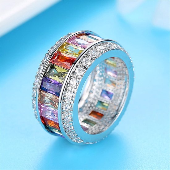 Kleurrijke CZ Ring voor Mannen Vrouwen Verklaring Regenboog Multi Kleur Cubic Zirconia Eternity Band Ringen — afbeelding 2