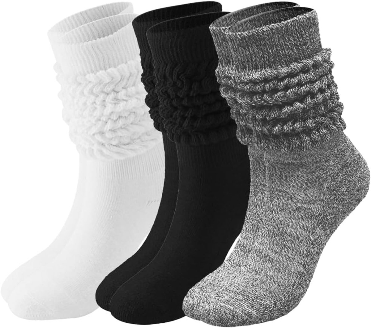 3 paar Slouch sokken voor dames, jaren '80 en '90, neon slouch sokken, warme scrunch sokken, dikke sokken, gebreide scrunchie-sokken, maat 9 tot 10