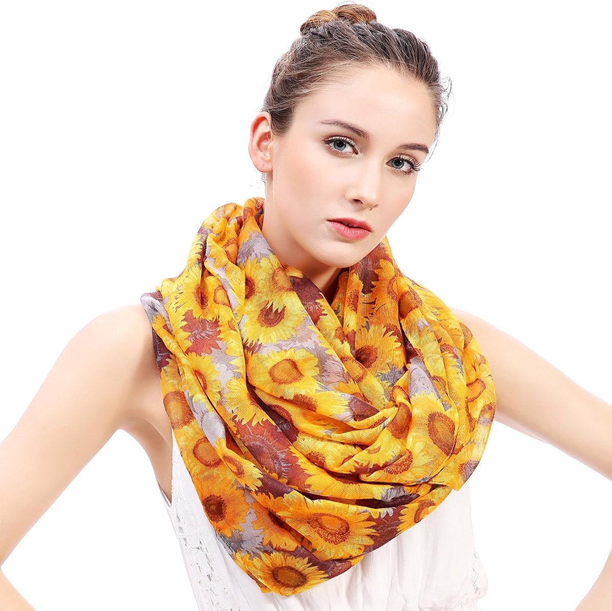 & Lily Zonnebloemen dames loopsjaal colsjaal, geel/grijs, One Size