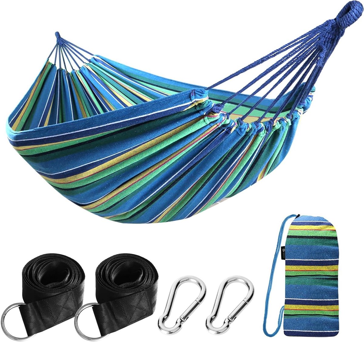Katoenen Hangmat - Buiten Hangmat - Ontspannen in Tuin - Handgeweven Knoop - 210 x 150 cm - Lichtgroen