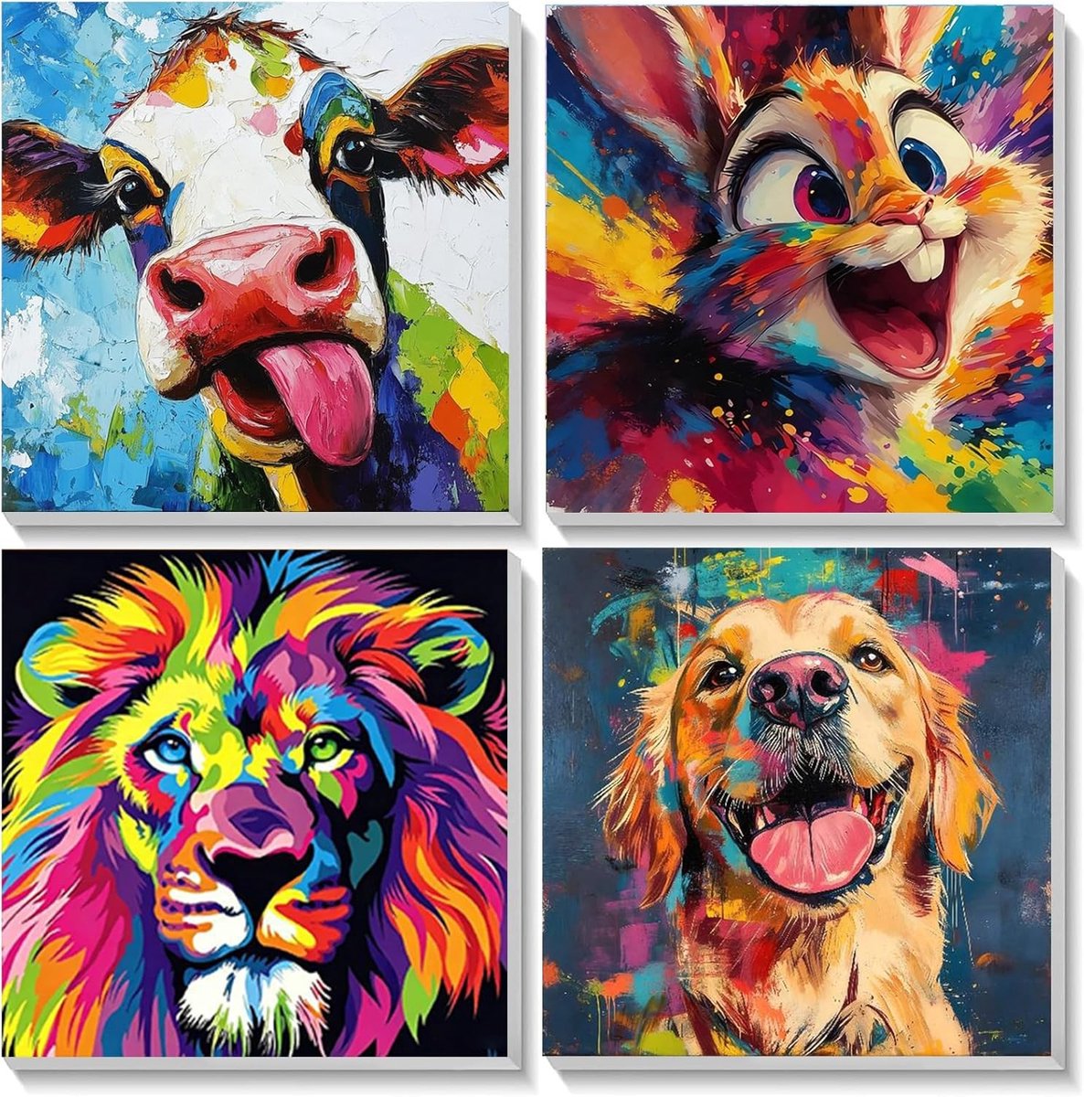 SnelShoppen - 4 Stuks Dieren Schilderen op Nummer Set voor Kinderen met Frame - Leeuw Cijferschilderen voor Kinderen 4-8-12+ - Doe-Het-Zelf Schilderse