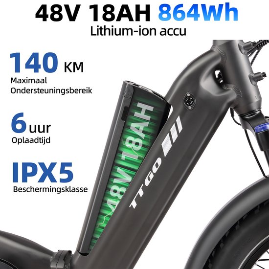 20*4.0" Elektrische vouwfietsen- 48V18Ah Lithium Accu - 70Nm Elektrische Fiets - Actieradius tot 140 km - Shimano 7 Versnellingen - Hydraulische Schijfremmen –Aluminium –250W Motor –Elektrische Stadsfiets –Ideaal voor Woon-werkverkeer –Grijs — afbeelding 5
