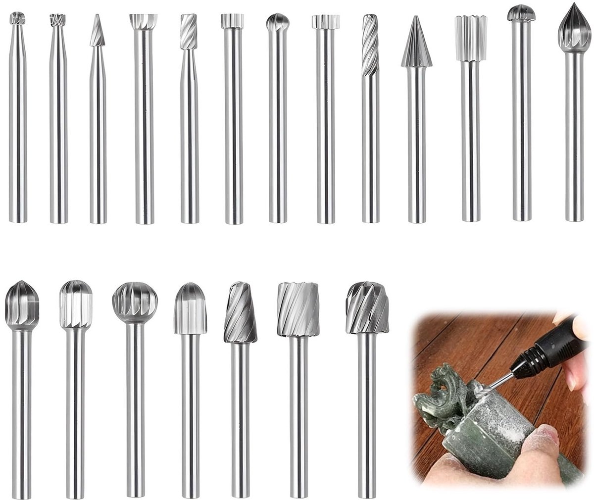 Omgoods - Set van 20 HSS Roterende Frezen voor Hout met 3 mm Schacht