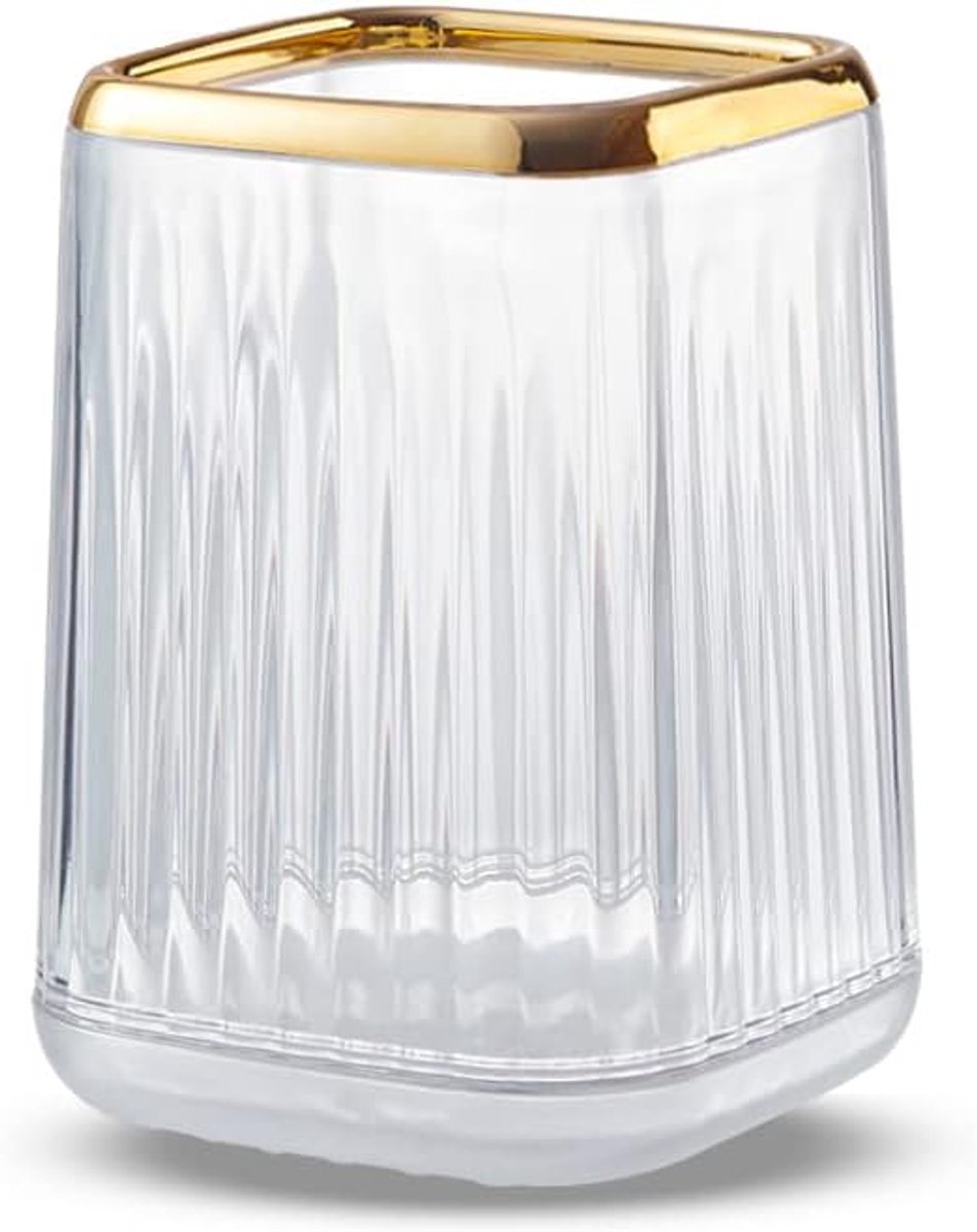 Make-up borstelhouder organizer voor ijdelheid, acryl heldere make-up borstels houders container opslag beker met gestreept ontwerp voor badkamer aanrecht, pen potloodhouder cosmetische