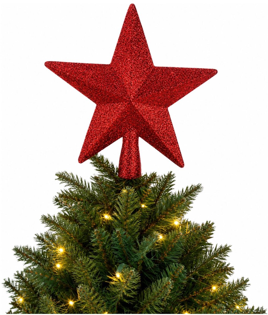 Kerstboom piek - ster - rood - glitters - 19 cm - kunststof kerstpiek - piek - kerstversiering – foto 5