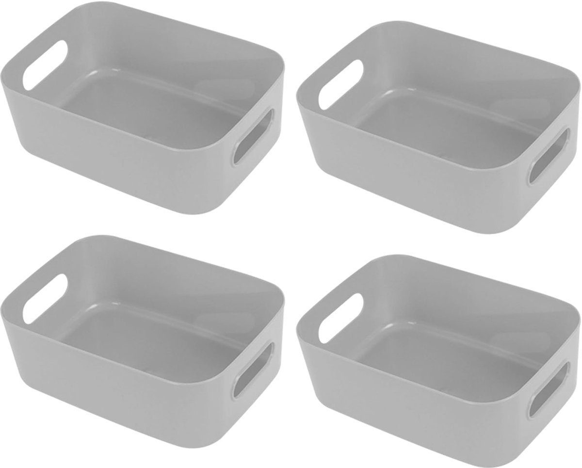 Casalora - Grijze opbergdoos - 4-pack (20 x 14 x 7 cm) - Kunststof opbergdozen en manden - Multifunctionele opbergdoos - Speelgoed opbergdoos - Geschikt voor keukens, badkamers, kledingkasten en kinderkamers - Grijze