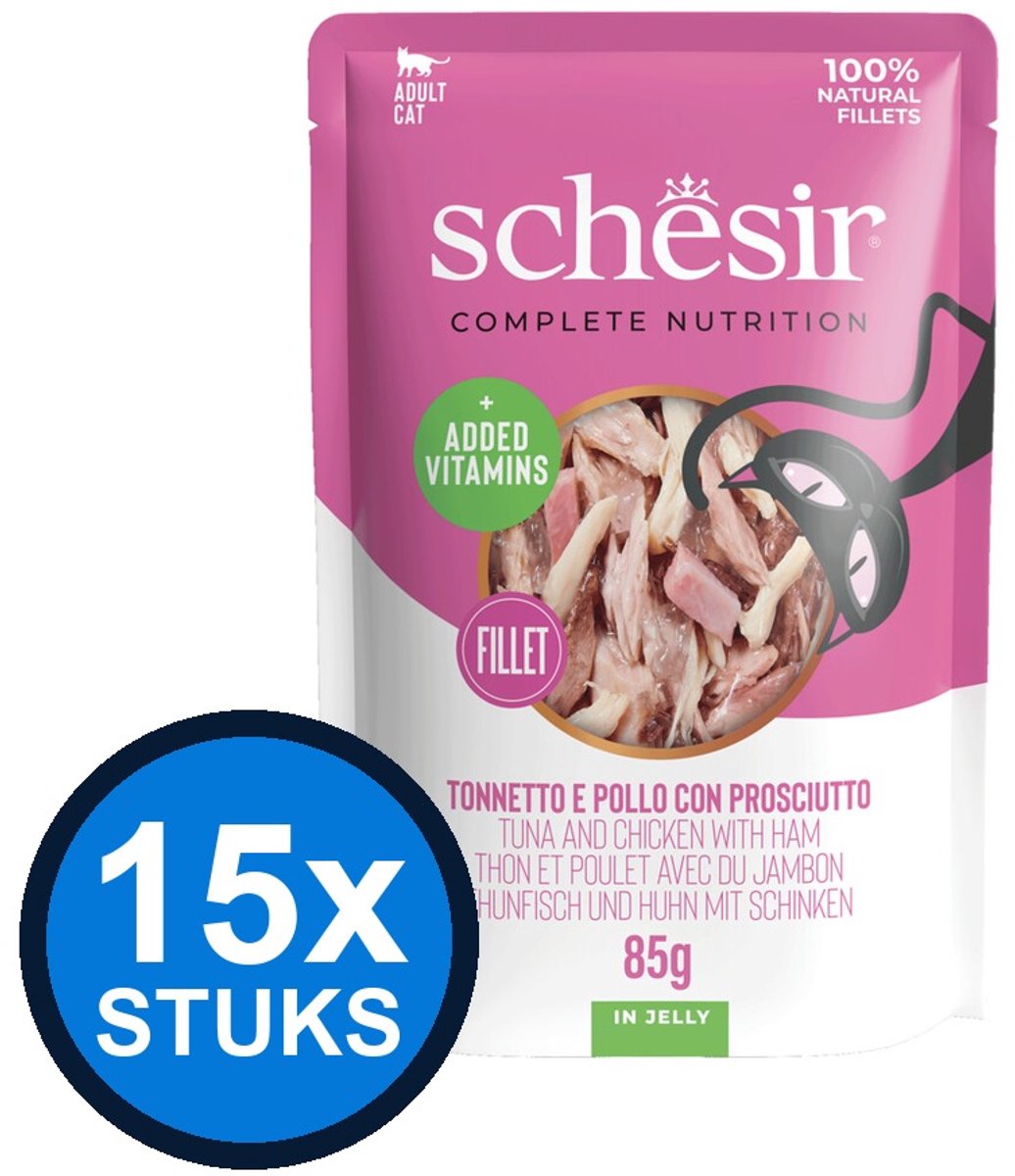 Schesir Schesir Complete&Balanced kat pouch gelei tonijn&kip&ham 85gr