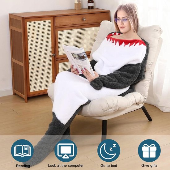 Zachte Flanellen Dekens in Haai-vorm - Comfortabel & Uniek — afbeelding 3