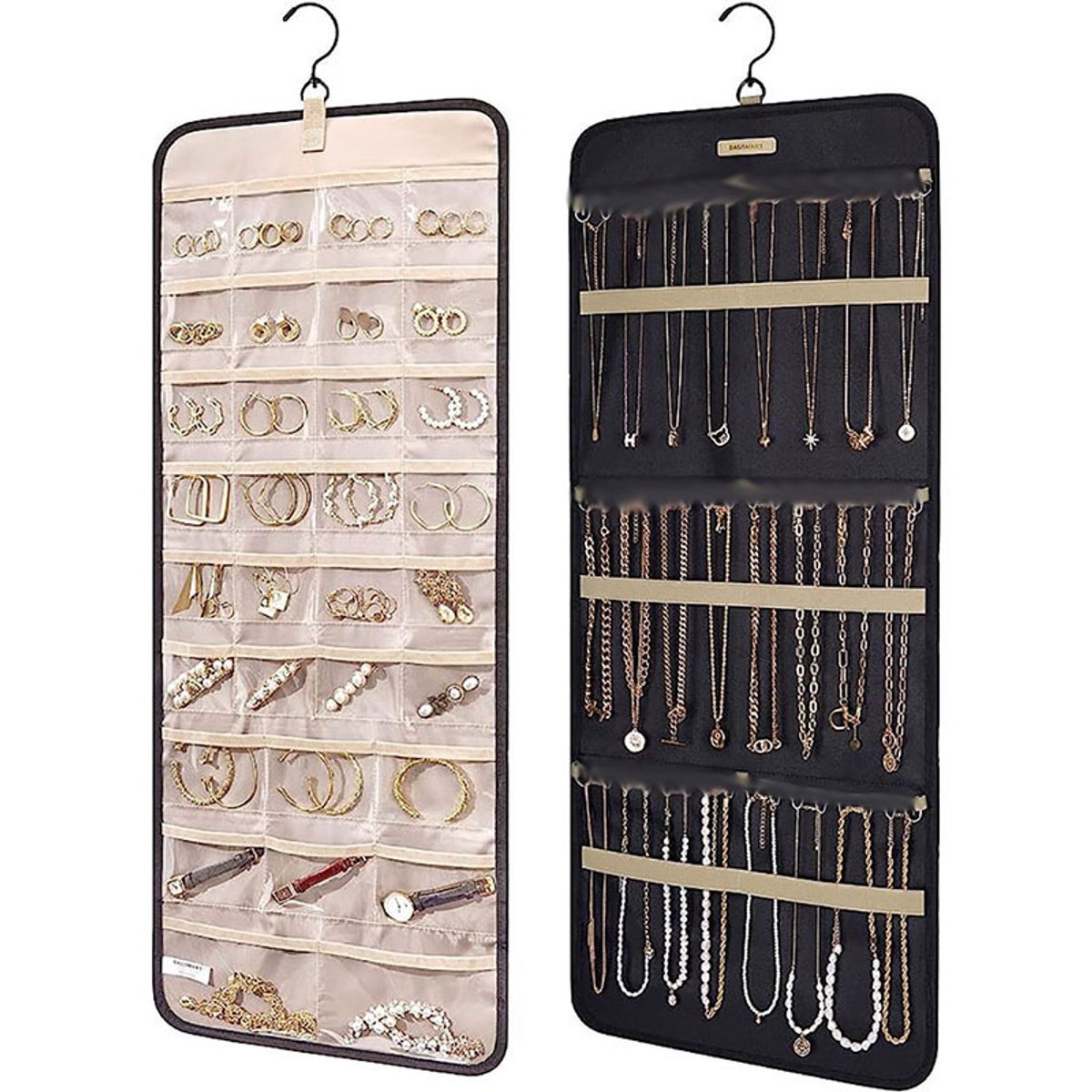 Dubbelzijdige L-vormige zwarte opbergtas voor sieraden, geschikt voor het opbergen van kettingen/oorbellen/ringen | Opbergtas voor kettingen, oorbellen en ringen